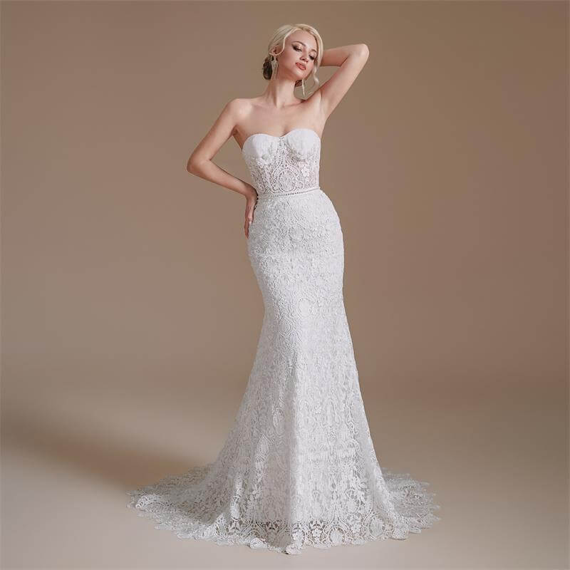 Elegant Sweetheart Neck Lace Beading Long Mermaid Wedding Dress 1067