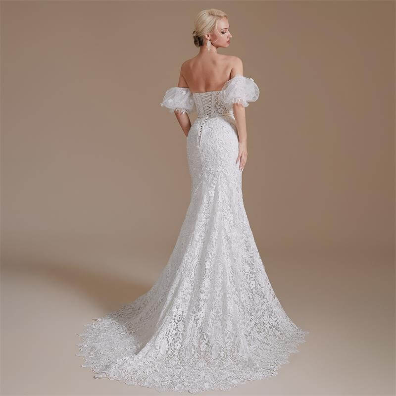 Elegant Sweetheart Neck Lace Beading Long Mermaid Wedding Dress 1067