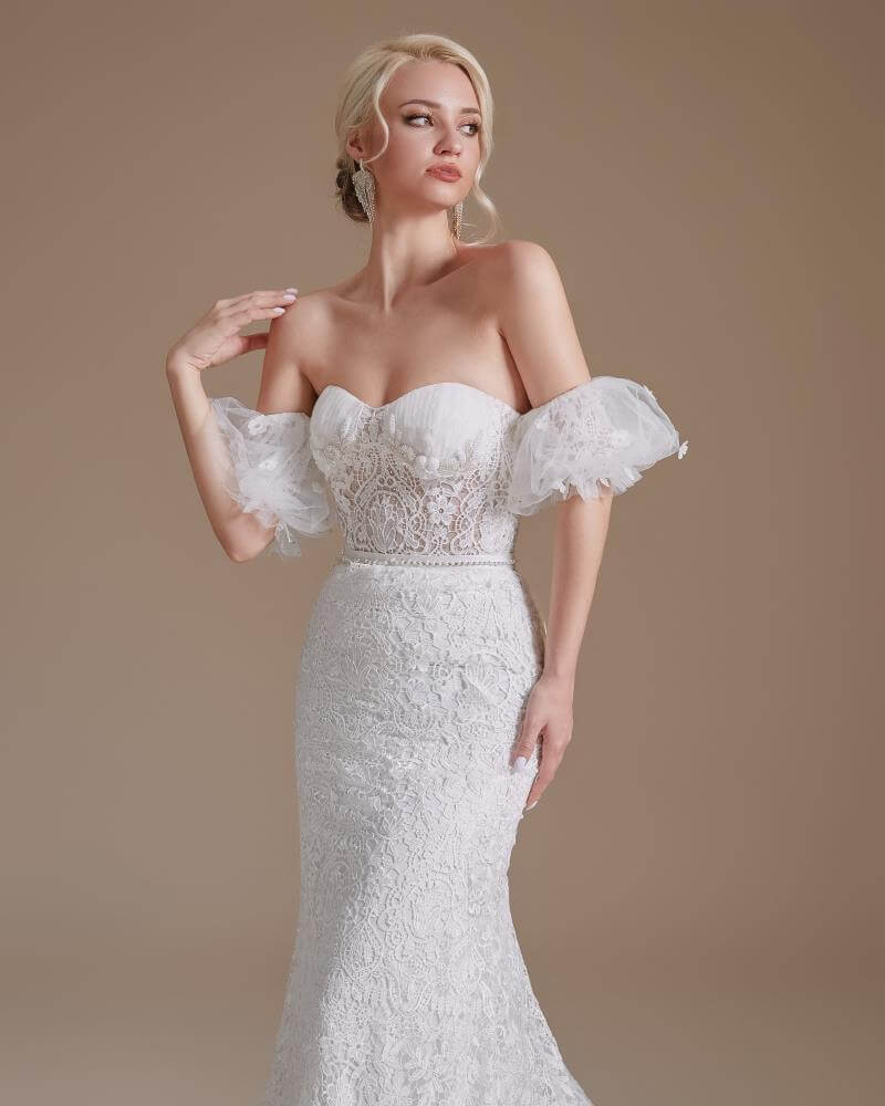 Elegant Sweetheart Neck Lace Beading Long Mermaid Wedding Dress 1067
