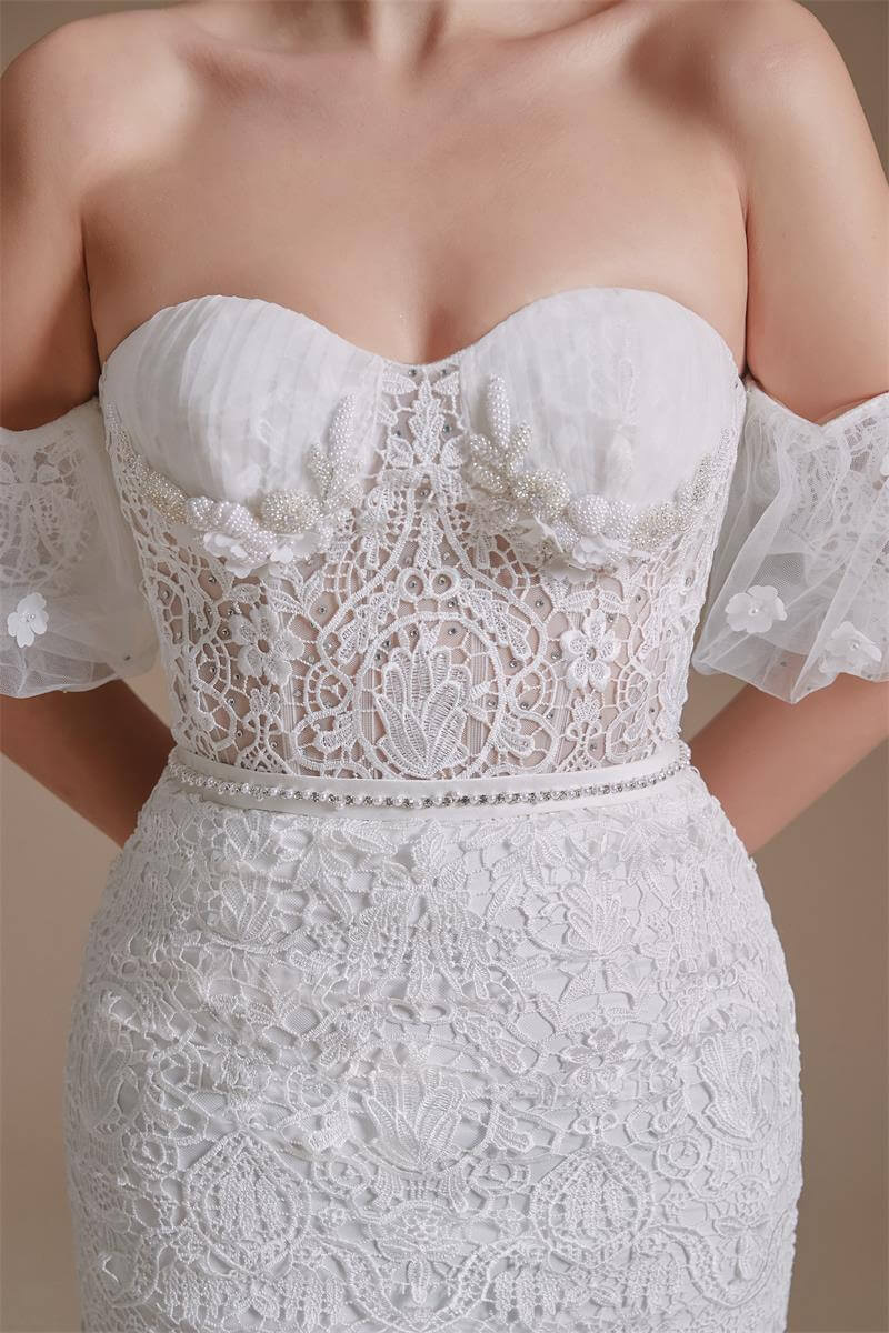 Elegant Sweetheart Neck Lace Beading Long Mermaid Wedding Dress 1067