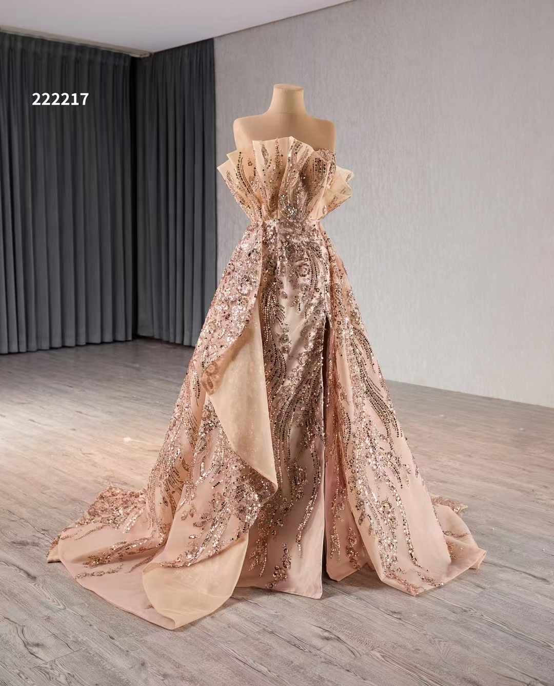 Luxury Model Rose Gold Mermaid Beading Long Evening Dress 222217