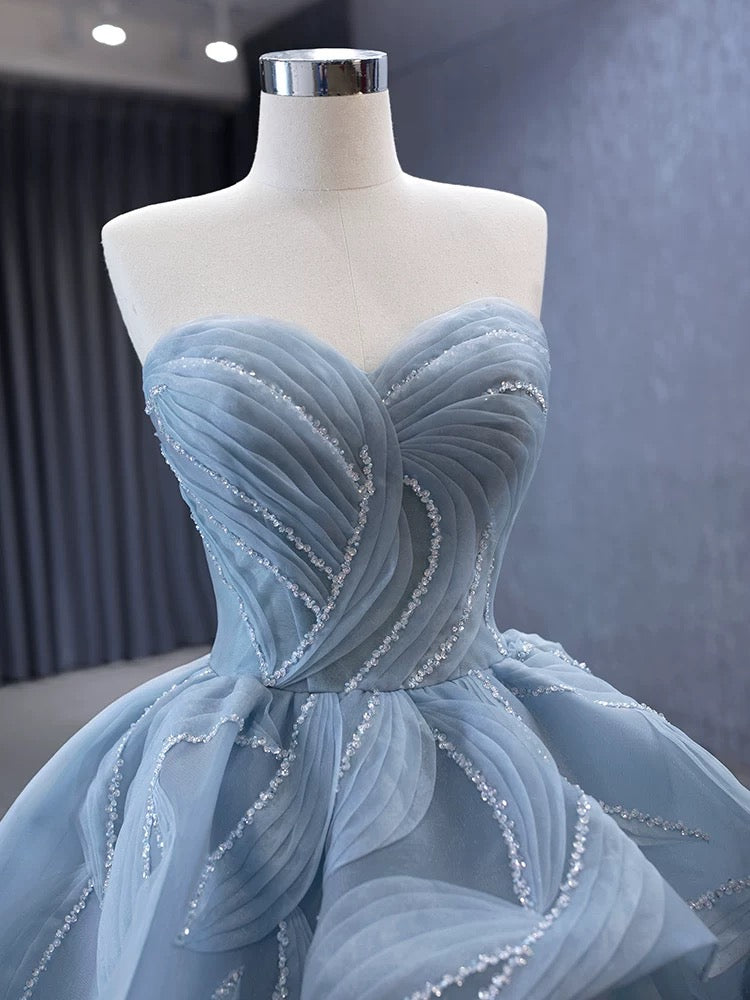 Luxury Model Light Blue A Line Long Prom Dresses 231064