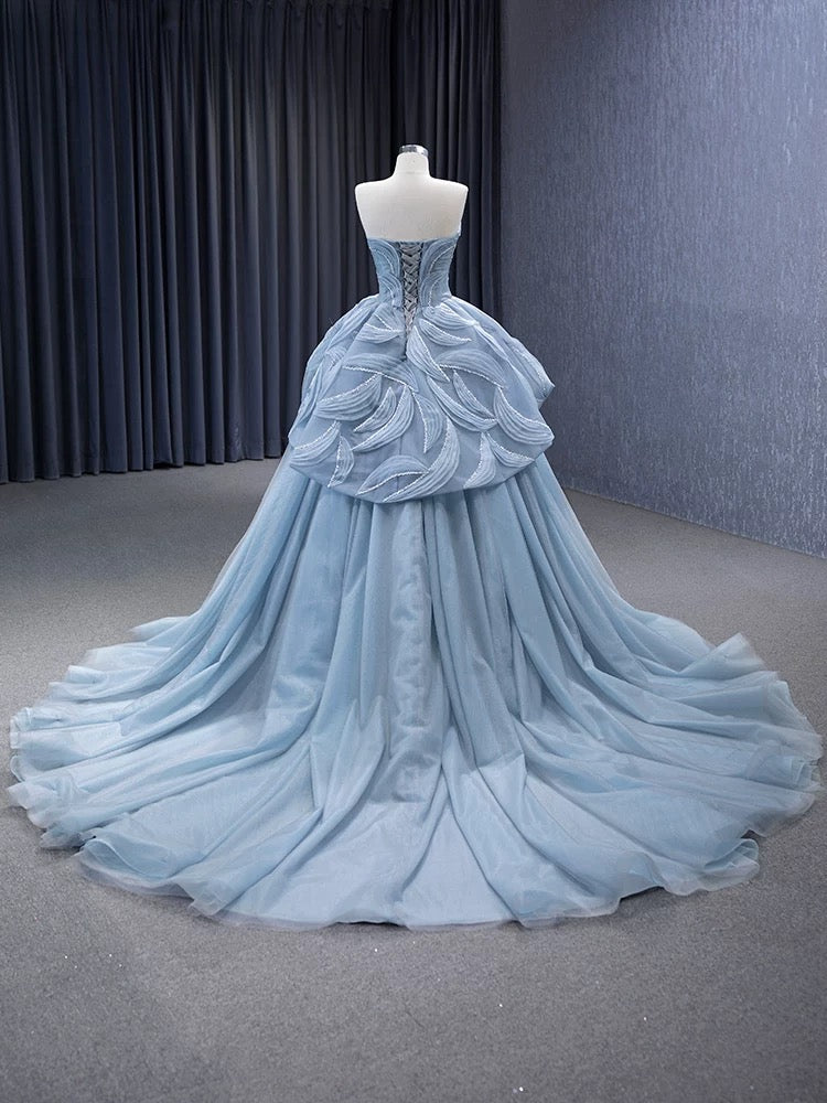 Luxury Model Light Blue A Line Long Prom Dresses 231064