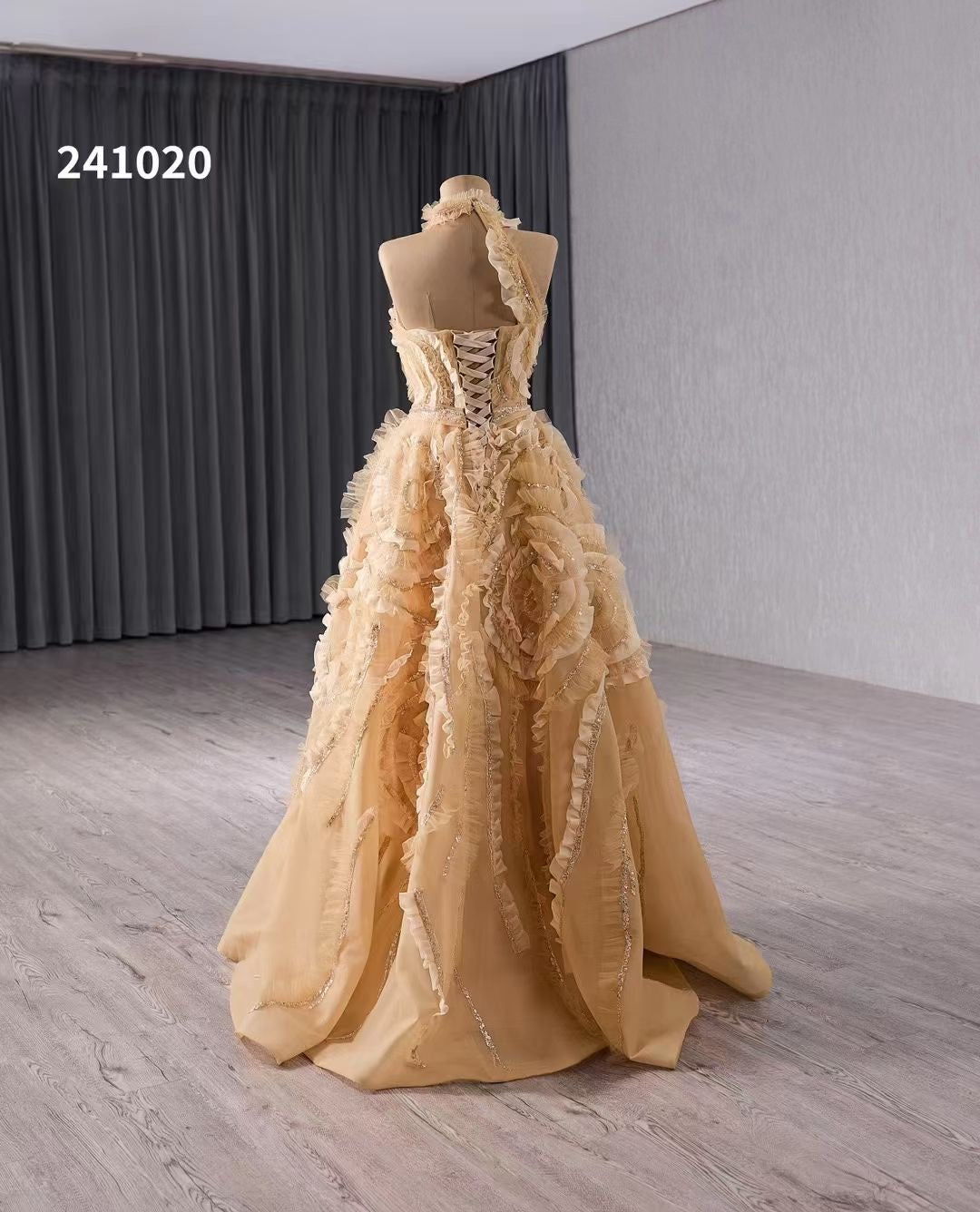 Luxury Model Champange A Line Long Evening Dress 241020