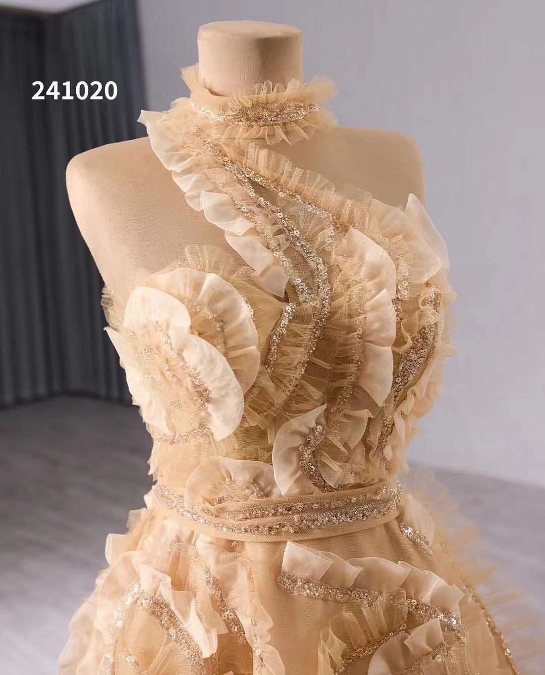 Luxury Model Champange A Line Long Evening Dress 241020