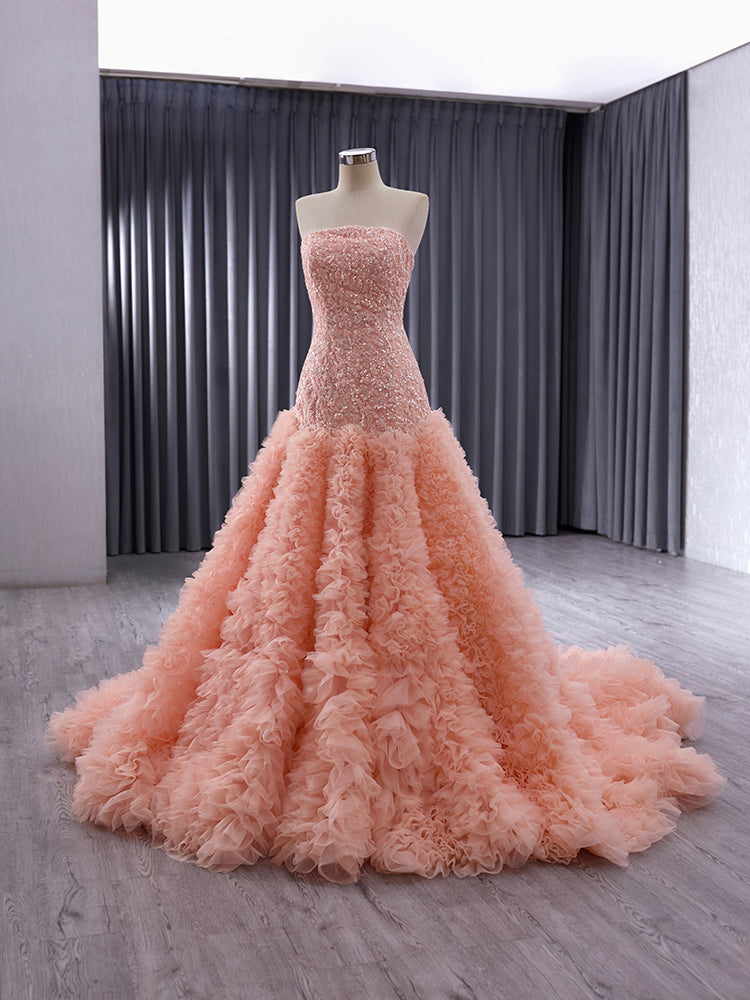 Luxury Model Sleeveless Tull Long Mermaid Formal Prom Dress Evening Gown 241024