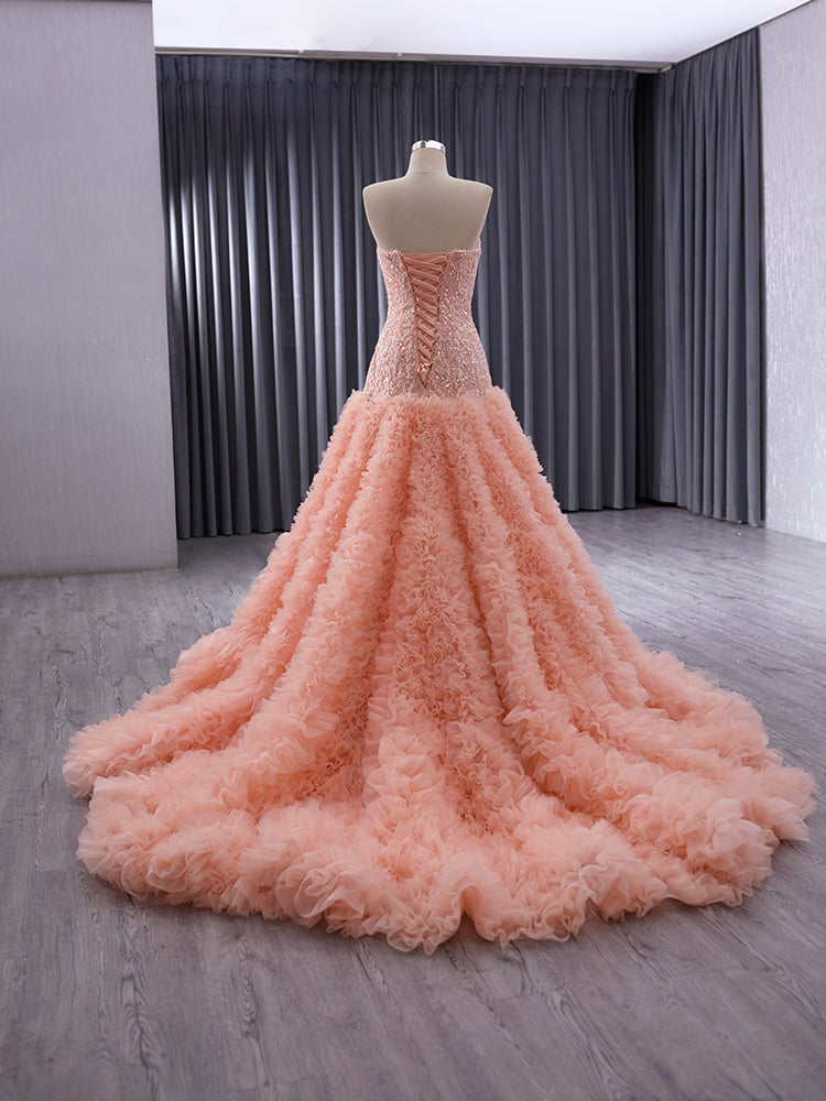 Luxury Model Sleeveless Tull Long Mermaid Formal Prom Dress Evening Gown 241024