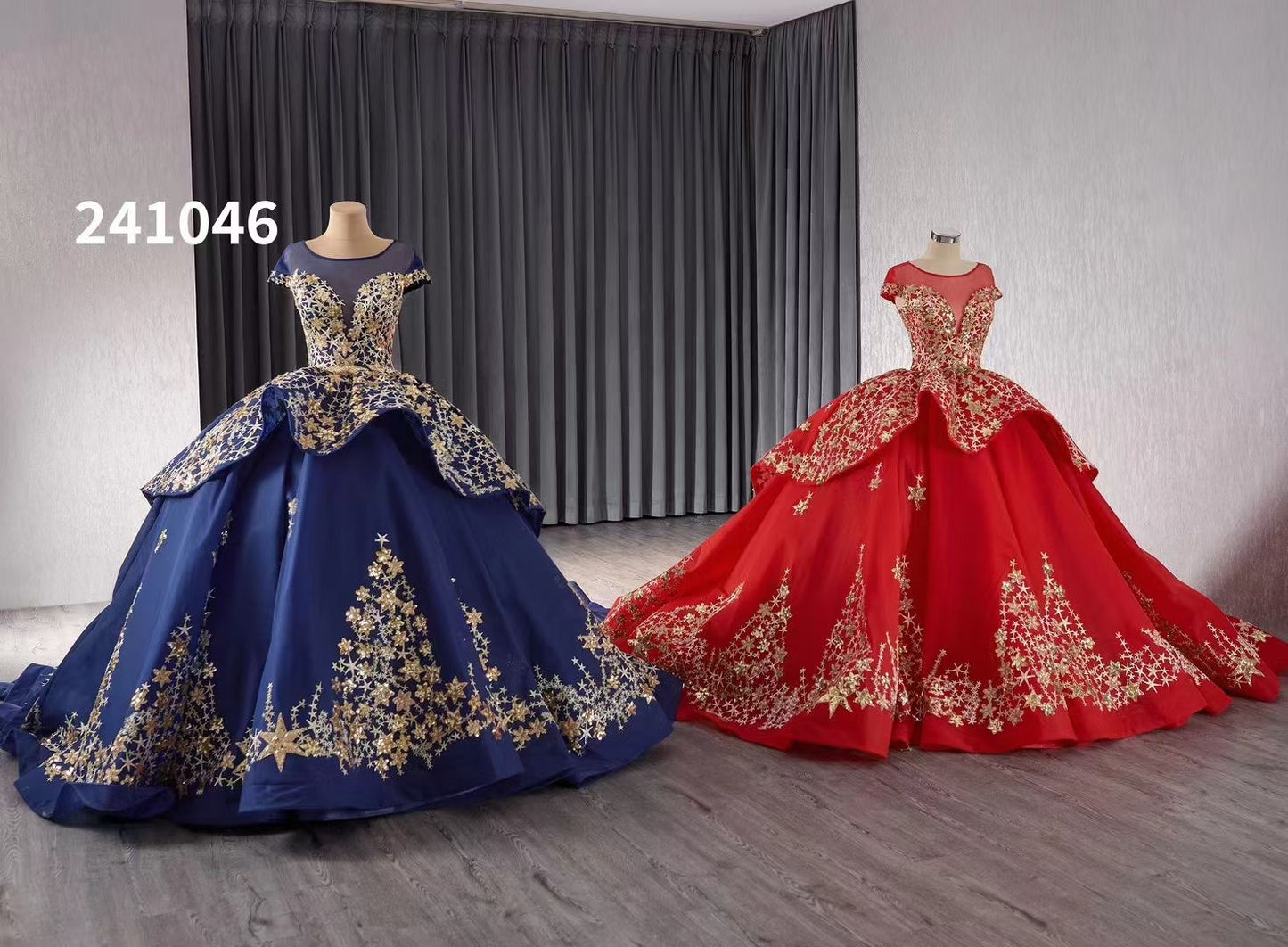 Luxury Model Ball Gown Gold Applique Prom Dress Quinceanera Dress 241046