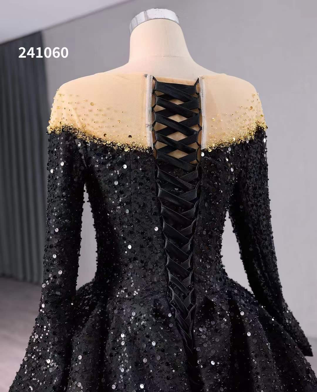 Luxury Model Feather Black Formal Evening Dress 241060