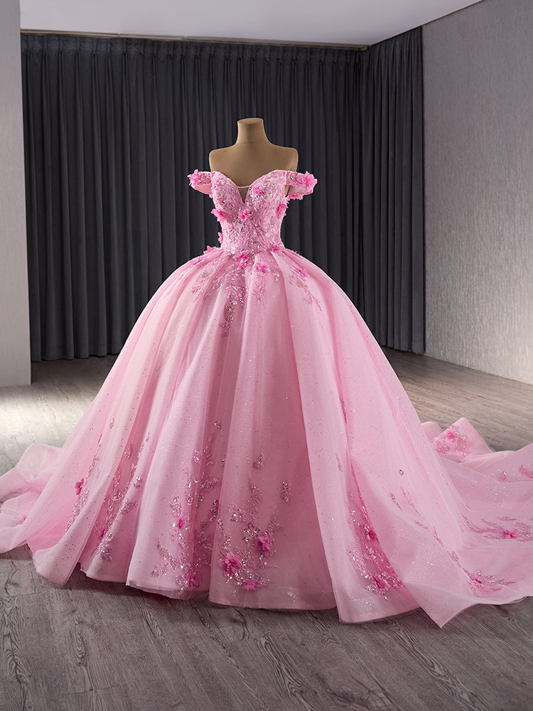 Luxury Model Off The Shoulder Flower Ball Gown Quinceanera Dress 241084