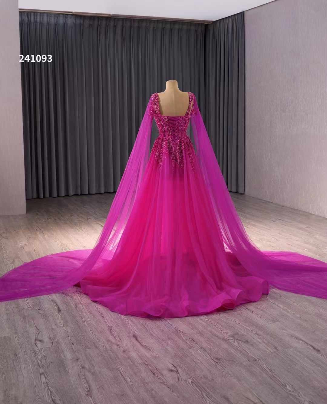 Luxury Model Hot Pink Sleeveless Long A Line Tull Formal Evening Dress Prom Gown 241093