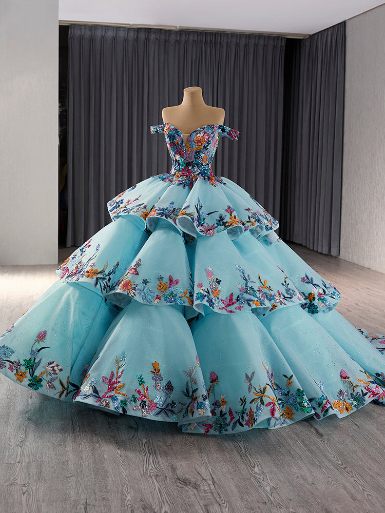 Luxury Model Off The Shoulder Applique Ball Gown Quinceanera Dress 241095