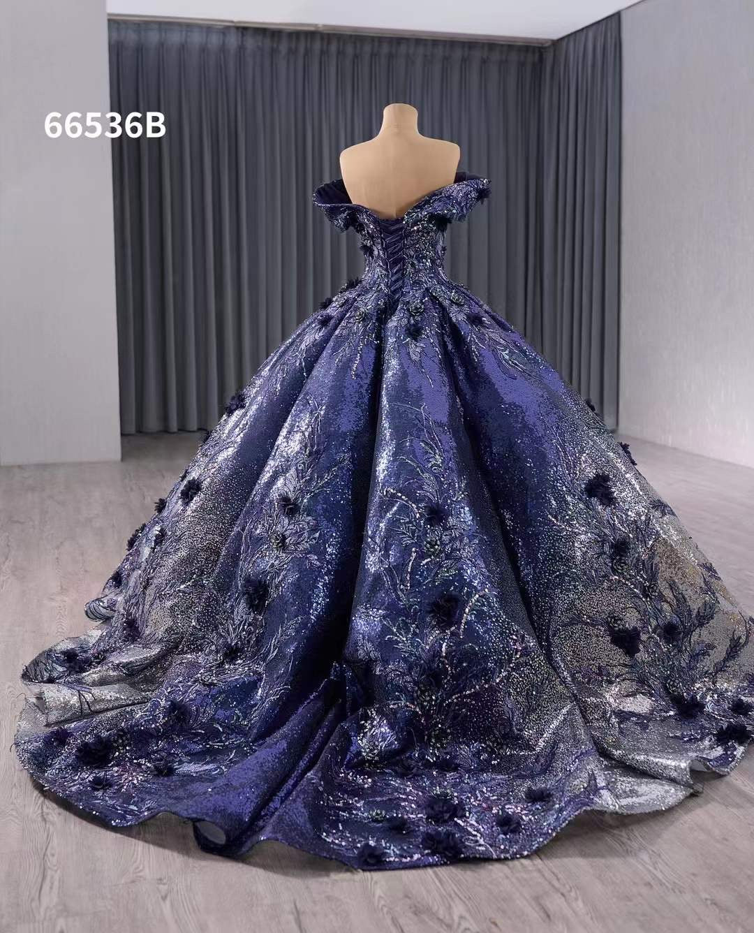 Luxury Model Blue Sleeveless Floor Length Ball Gown Prom Dress 66536B
