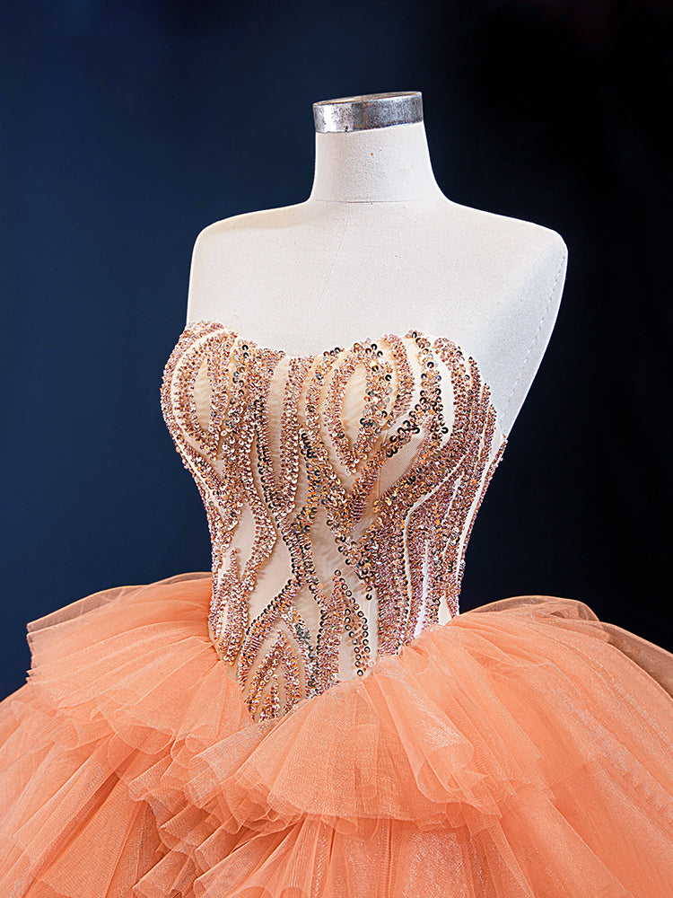 Luxury Model Orange Sweetheart Neck Long Ball Gown Quinceanera Dress 66934