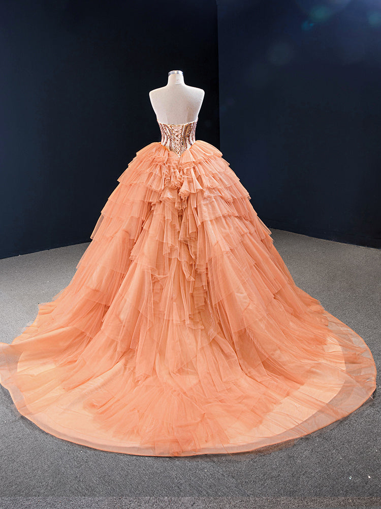 Luxury Model Orange Sweetheart Neck Long Ball Gown Quinceanera Dress 66934