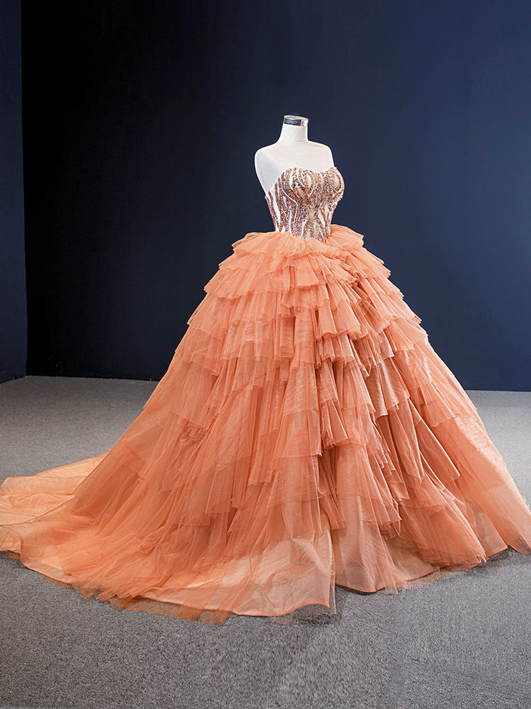 Luxury Model Orange Sweetheart Neck Long Ball Gown Quinceanera Dress 66934