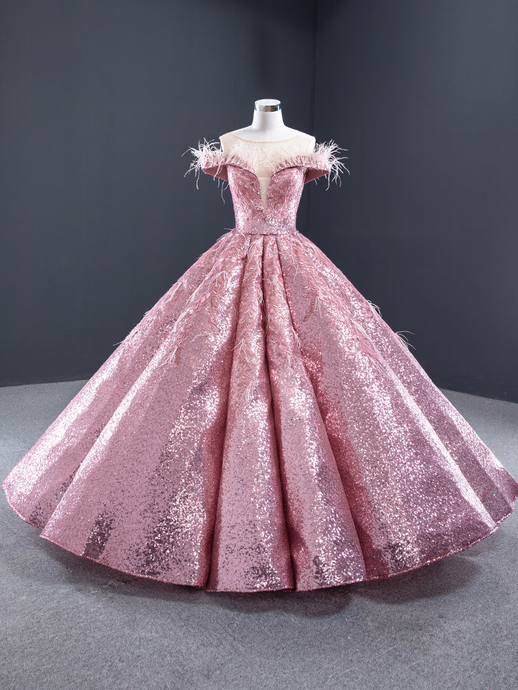 Luxury Model Pink Off The Shoulder Long Ball Gown Quinceanera Dress 66936