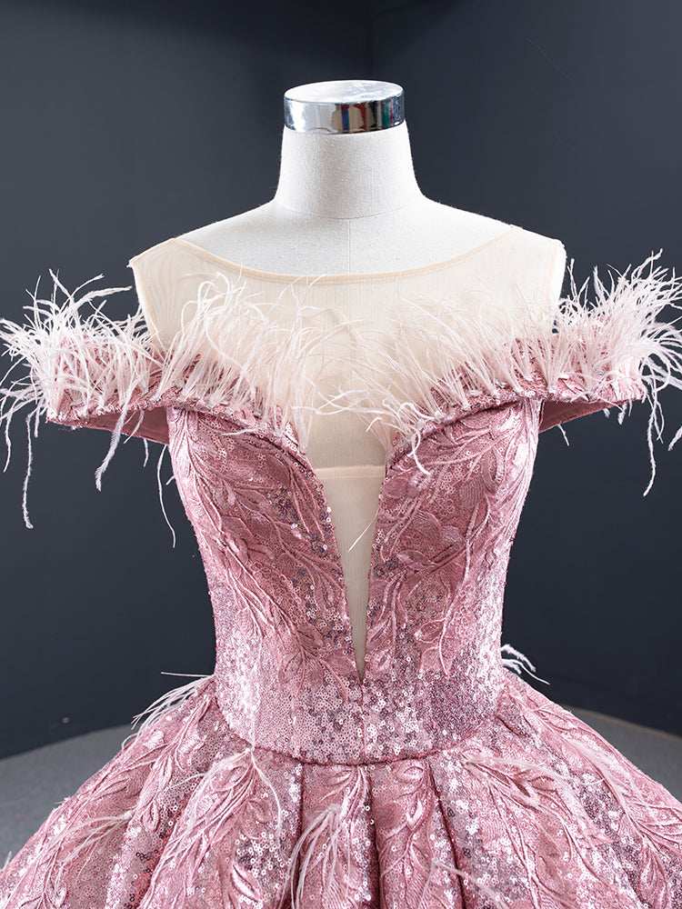 Luxury Model Pink Off The Shoulder Long Ball Gown Quinceanera Dress 66936