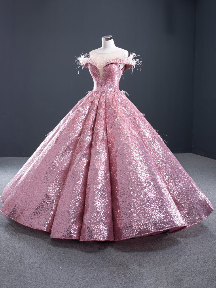 Luxury Model Pink Off The Shoulder Long Ball Gown Quinceanera Dress 66936