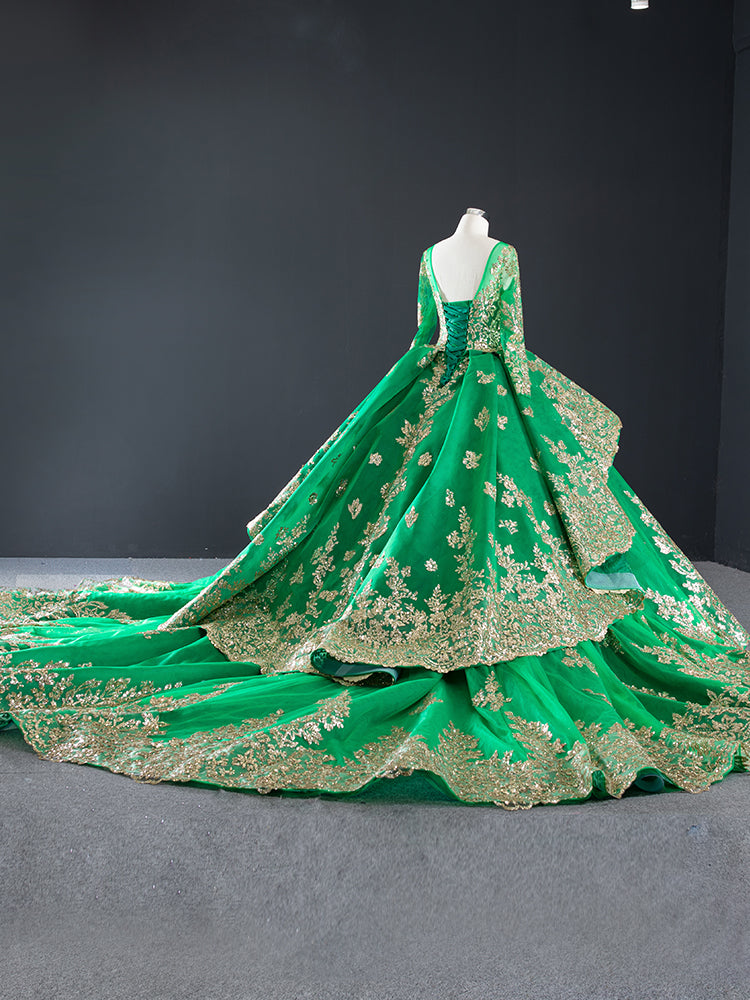 Luxury Model Green Long Sleeve Ball Gown Quinceanera Dress 66949