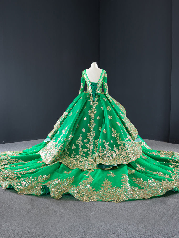 Luxury Model Green Long Sleeve Ball Gown Quinceanera Dress 66949