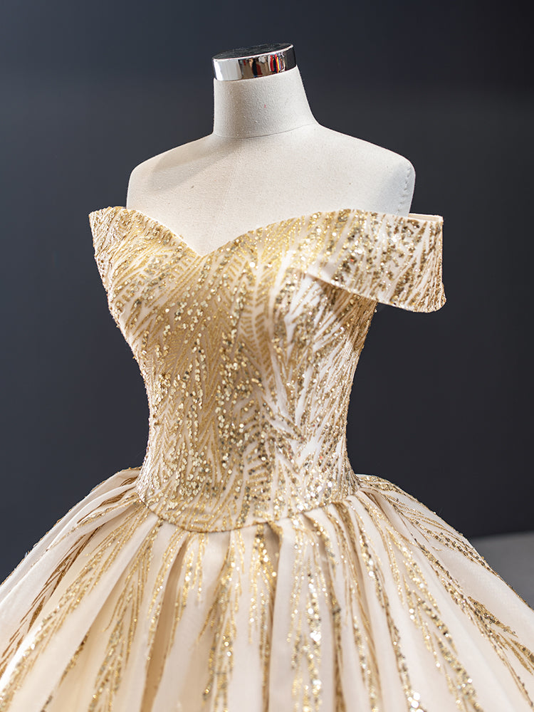 Luxury Model Gold Off The Shoulder Ball Gown Quinceanera Dress 67013