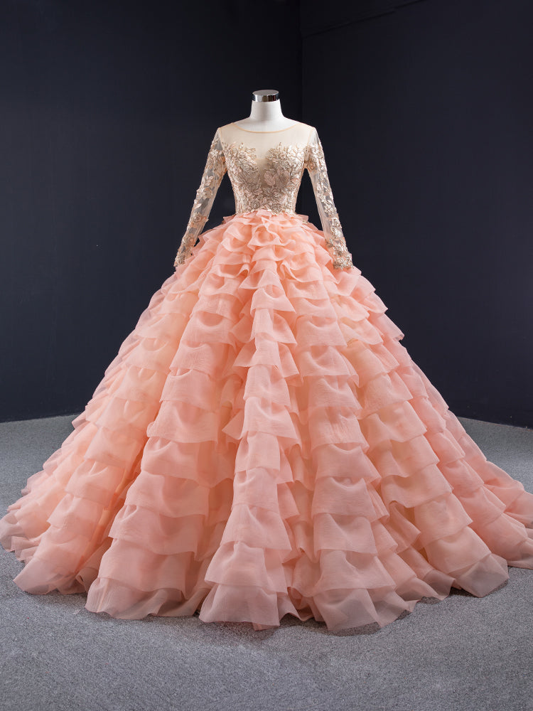 Luxury Model Orange Flower Scoop Neck Ball Gown Prom Dress 67019