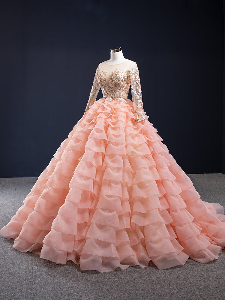 Luxury Model Orange Flower Scoop Neck Ball Gown Prom Dress 67019