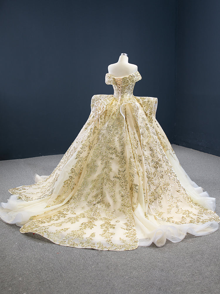 Luxury Model Champange Long Sequin Ball Gown Prom Dress 67159