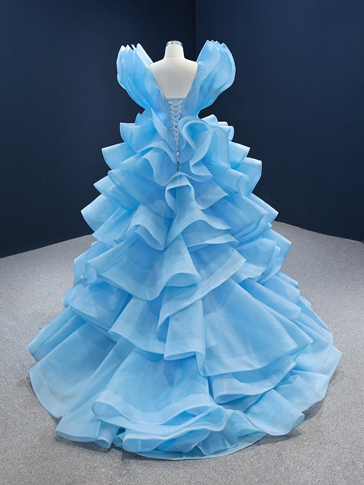 Luxury Model Light Sky Blue A Line Sleeveless Tiered Formal Prom Dress 67202