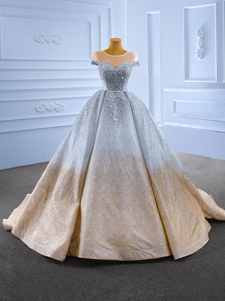Luxury Model Sliver Gold Sleeveless Diamond Prom Dress 67362