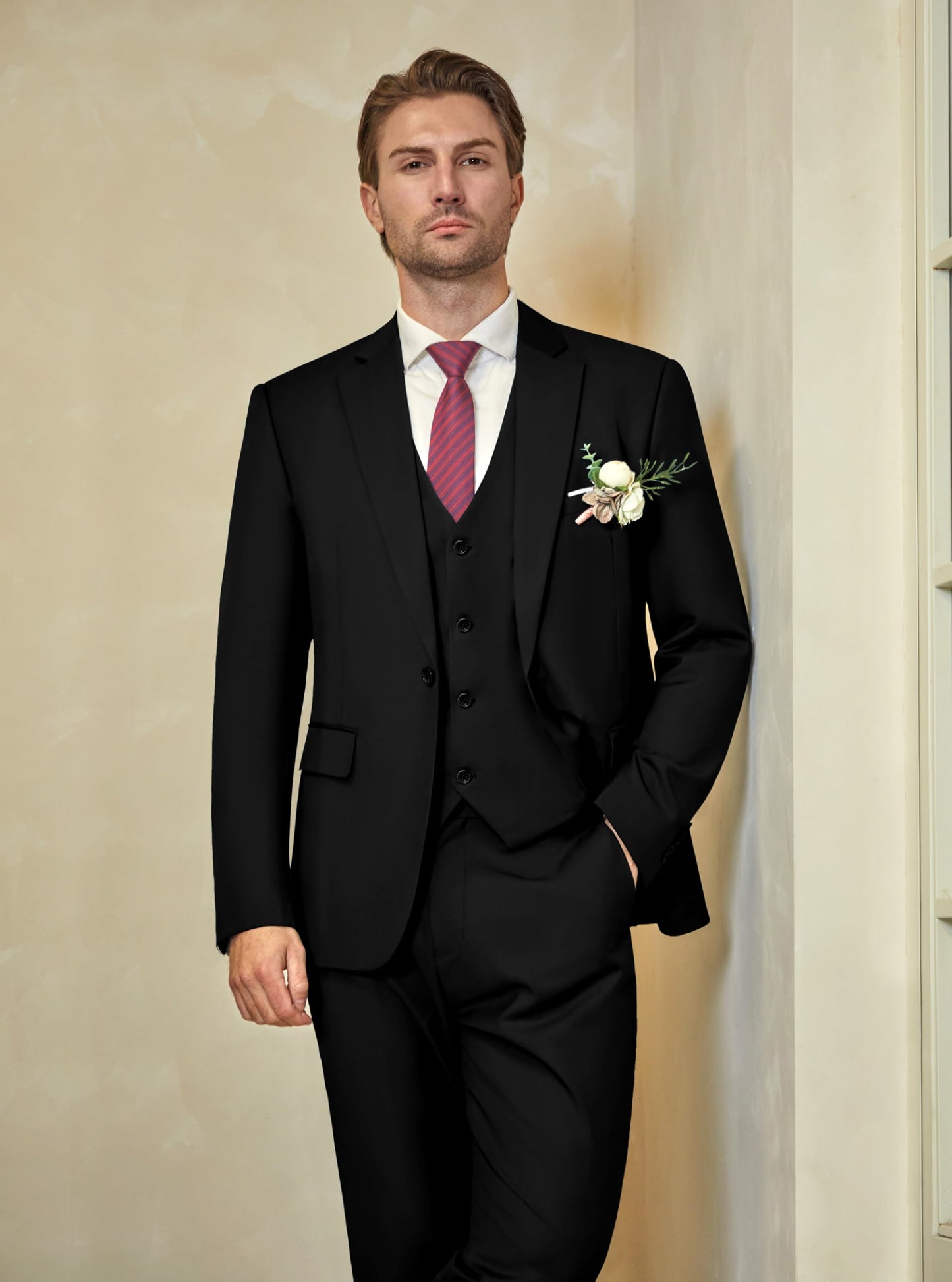 Men’s Slim Fit Suit One Button 3-Piece Blazer Dress Business Wedding Party Jacket Vest & Pant