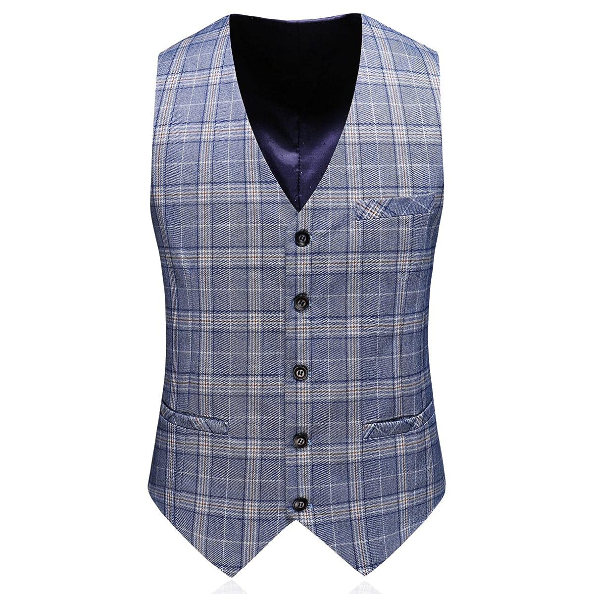 Mens Plaid 3 Piece Suits Slim Fit Double Breasted Plaid Suit Jacket Vest Pants Set Formal