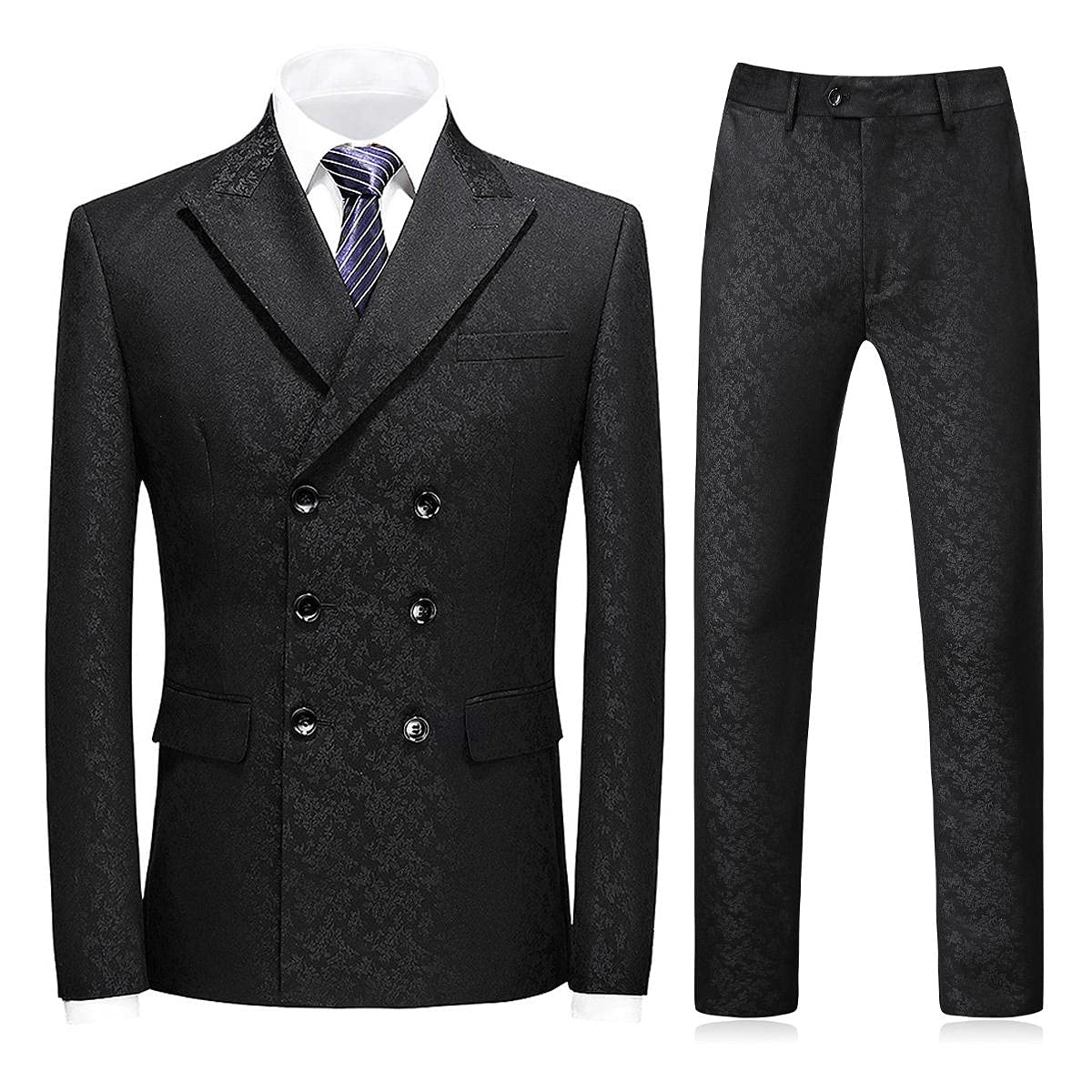 Mens Plaid 3 Piece Suits Slim Fit Double Breasted Plaid Suit Jacket Vest Pants Set Formal