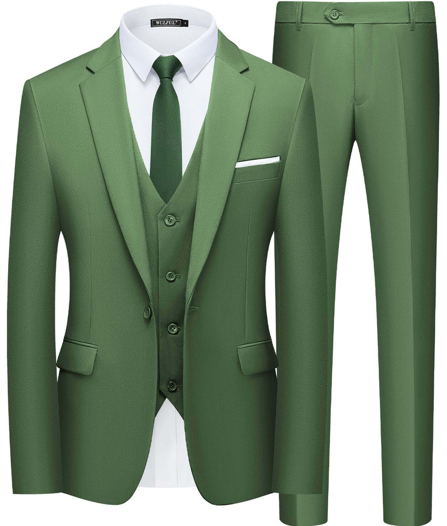 Men’s Slim Fit Suit One Button 3-Piece Blazer Dress Business Wedding Party Jacket Vest & Pant