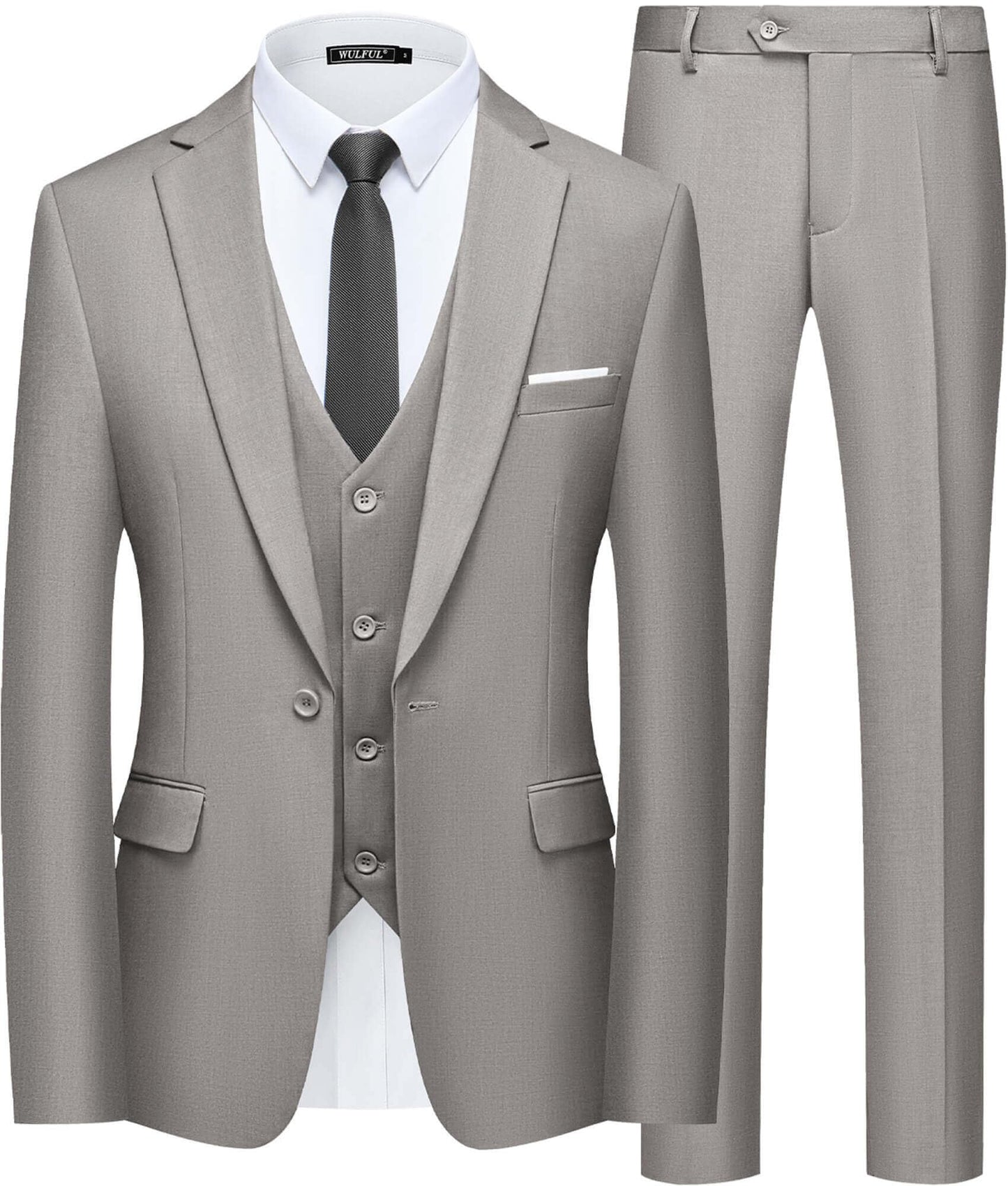 Men’s Slim Fit Suit One Button 3-Piece Blazer Dress Business Wedding Party Jacket Vest & Pant