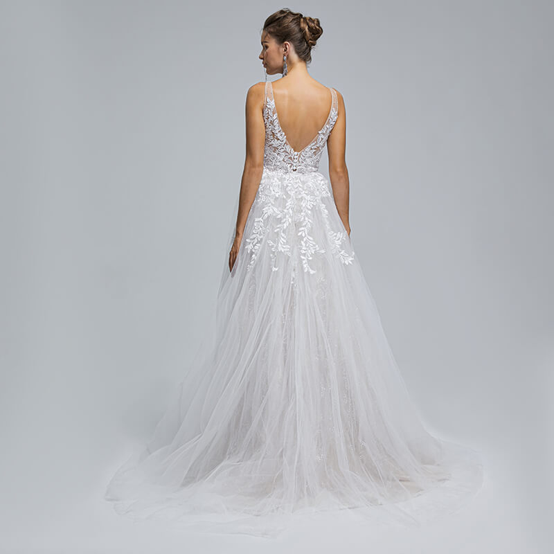 Backless O Neck Applique Sleeveless A Line Wedding Dress ST003