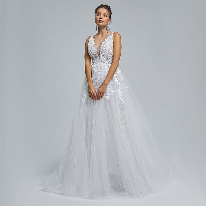 Backless O Neck Applique Sleeveless A Line Wedding Dress ST003