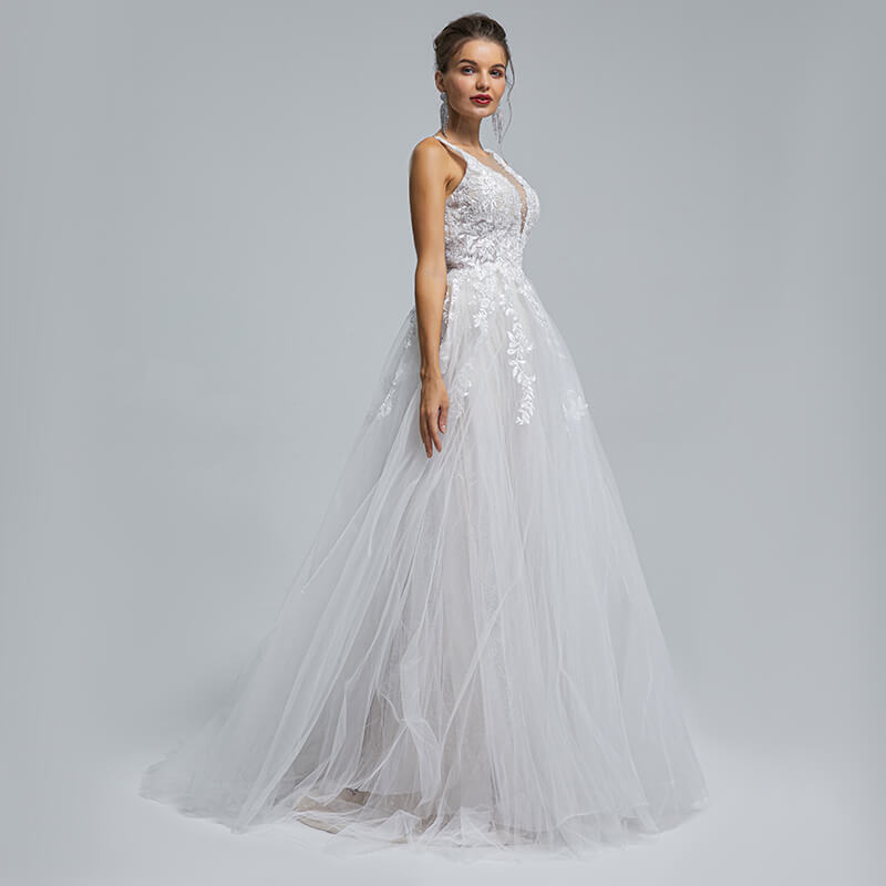 Backless O Neck Applique Sleeveless A Line Wedding Dress ST003