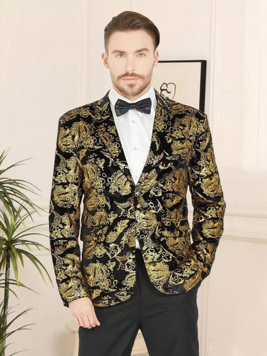 Men's Dress Party Floral Suit Jacket Notched Lapel Slim Fit Two Button Stylish Blazer