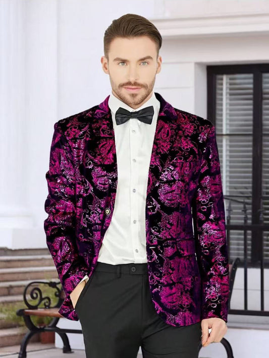 Men's Dress Party Floral Suit Jacket Notched Lapel Slim Fit Two Button Stylish Blazer