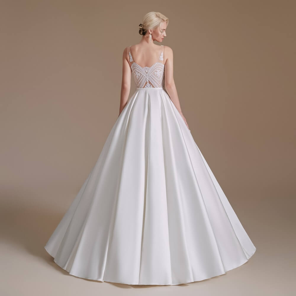 Simple V Neck Sleeveless Long A Wedding Dress 1062