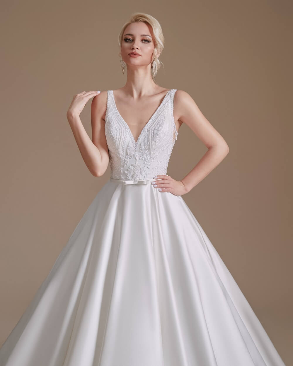 Simple V Neck Sleeveless Long A Wedding Dress 1062