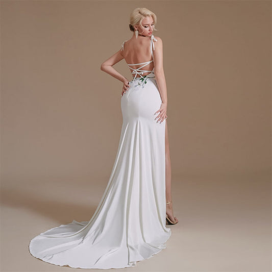 Spaghetti Sweetheart Neck Sleeveless Long Mermaid Wedding Dress 1063