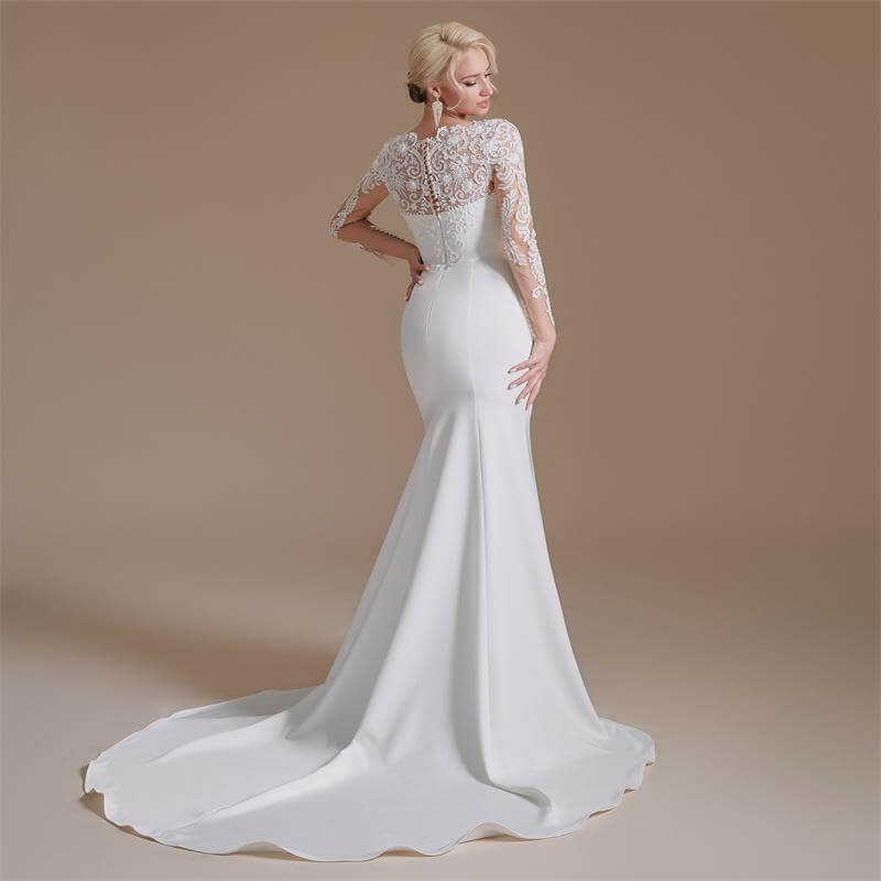 Elegant O Neck Long Sleeve Lace Mermaid Wedding Dress 1066