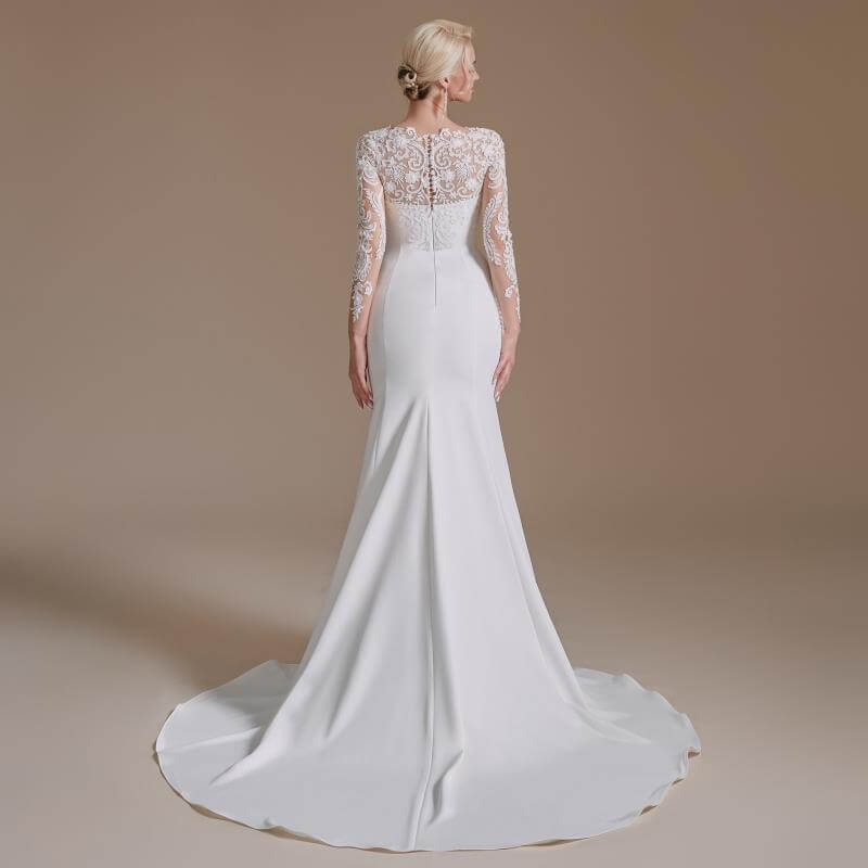 Elegant O Neck Long Sleeve Lace Mermaid Wedding Dress 1066