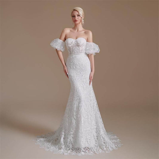 Elegant Sweetheart Neck Lace Beading Long Mermaid Wedding Dress 1067