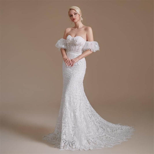 Elegant Sweetheart Neck Lace Beading Long Mermaid Wedding Dress 1067