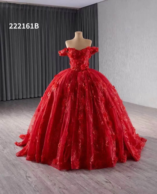Luxury Model Red Flower Ball Gown Quinceanera Dress 222161B