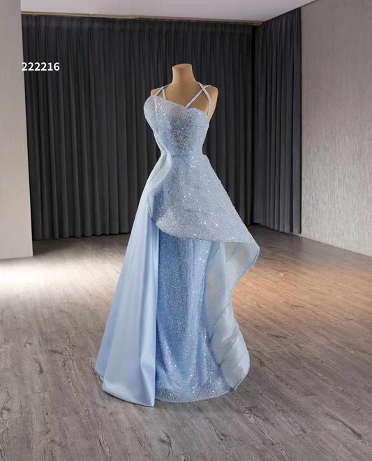 Luxury Model Light Blue Sparkly Mermaid Long Evening Dress 222216